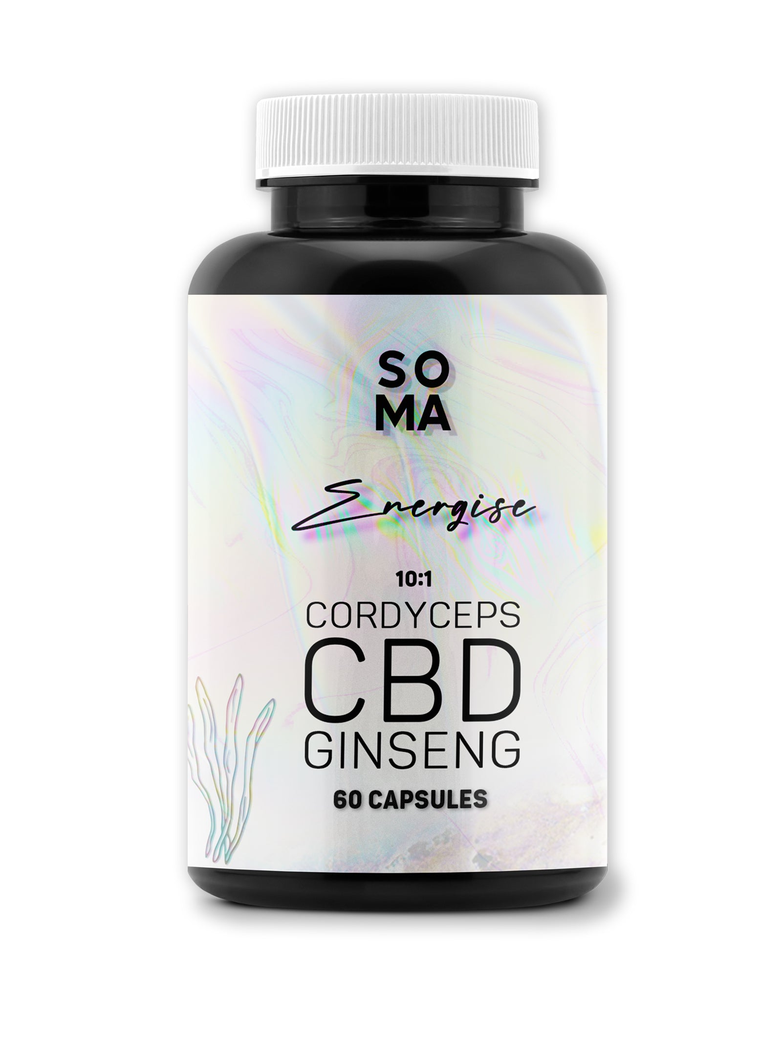 Tub of 60 Cordyceps Mushrooms, CBD extract and Ginseng extract capsules | Soma | Energise