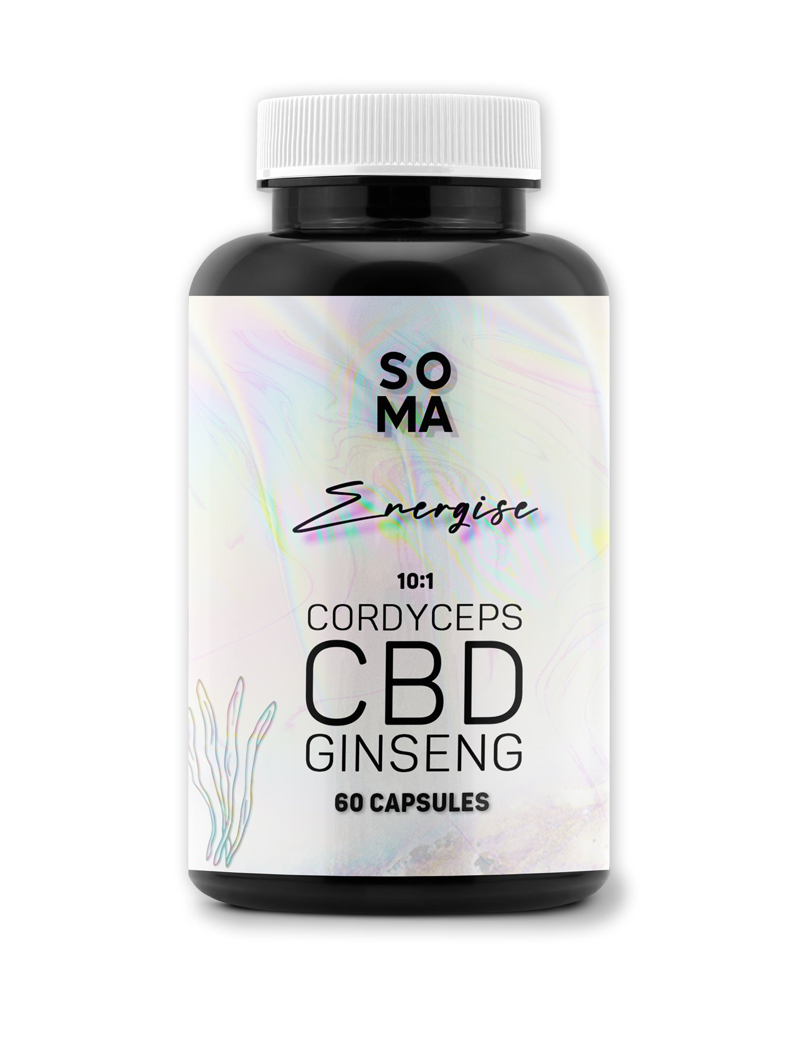 Tub of 60 Cordyceps Mushrooms, CBD extract and Ginseng extract capsules | Soma | Energise 